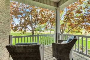 Wooden terrace with a yard