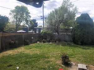 View of fenced back yard