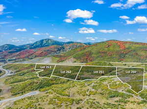 All four parcels with Deer Valley in background; A paved Skyridge cul-d-sac is shown in foreground.