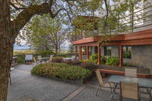 View of terrace featuring a mountain view