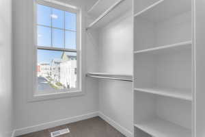 Spacious closet featuring carpet flooring