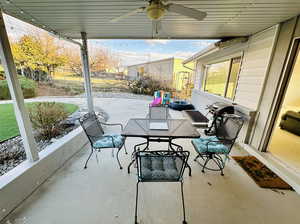 View of terrace with ceiling fan