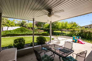 View of patio / terrace featuring ceiling fan