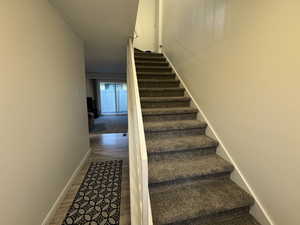 Stairs with hardwood / wood-style floors