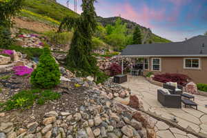 Exterior space with outdoor lounge area and a mountain view