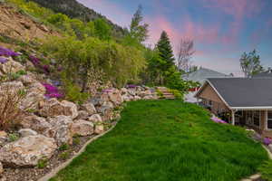 View of yard at dusk