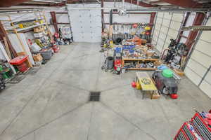 Garage featuring a workshop area