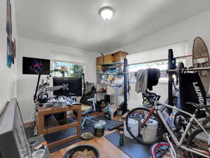 Office space featuring a healthy amount of sunlight and hardwood / wood-style flooring