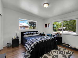 Bedroom featuring dark wood-type flooring