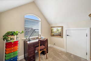 Bonus reading nook or office space with pitched ceiling