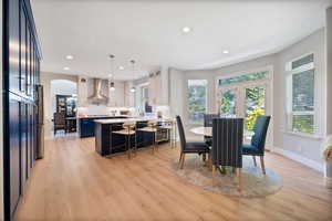 Open floor plan kitchen, custom cabinets, quartz counter tops