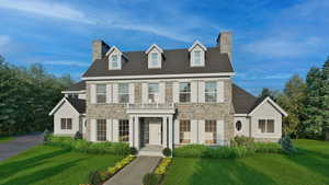 View of front of home featuring a front yard and a balcony