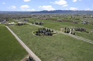 Aerial view featuring a mountain view and a rural view