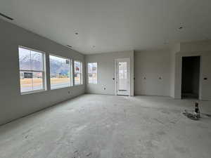 Dining area featuring mountain views