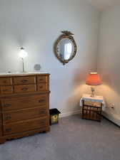 Sitting room featuring carpet floors