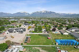 Drone / aerial view with a mountain view