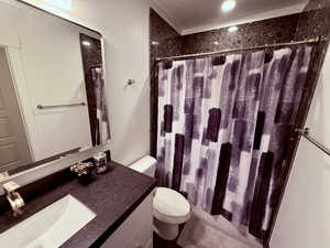 Full bathroom with vanity and toilet