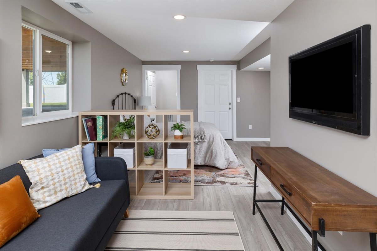 Living room featuring hardwood / wood-style flooring