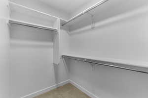 Spacious closet featuring carpet