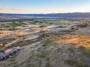 Aerial view at dusk with a mountain view