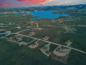 Aerial view at dusk with a water view