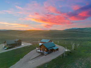 Aerial view at dusk with a rural view