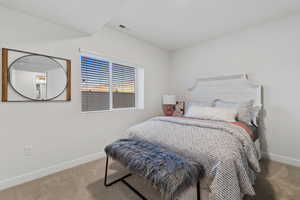 Bedroom featuring carpet