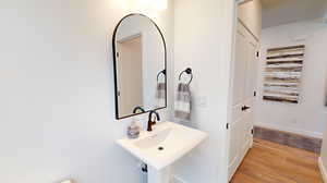 Bathroom featuring sink and hardwood / wood-style flooring