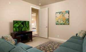 Living room featuring carpet floors