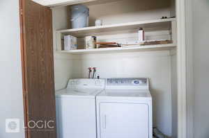 Washroom with separate washer and dryer and washer hookup