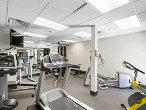 Exercise room with a drop ceiling