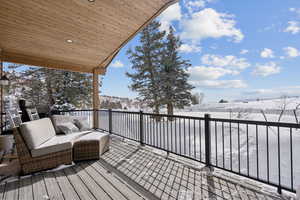 View of snow covered deck