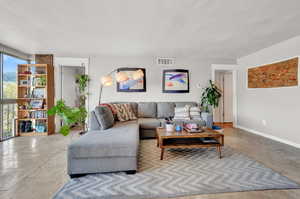 View of tiled living room