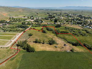 Aerial view with a mountain view and a rural view