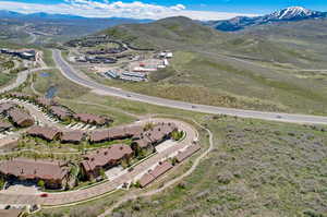 Aerial view featuring a mountain view