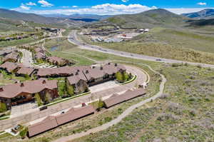 Aerial view featuring a mountain view