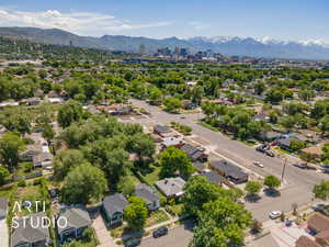 Aerial view featuring a mountain view