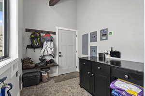 Interior space featuring light tile flooring