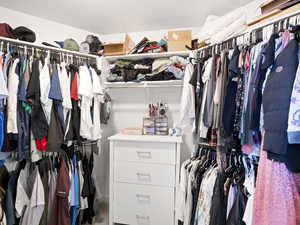 Walk in closet with carpet floors