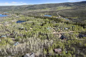 Drone / aerial view featuring a water and mountain view