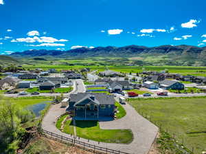 Drone / aerial view with a mountain view