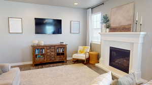 Living room featuring a fireplace