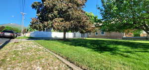 View of yard with a mountain view