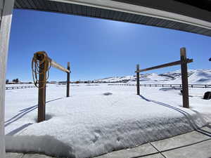 View of yard covered in snow