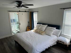 Master Bedroom Upstairs showing Barn Door to the Custom Master Bath