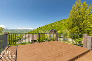 Wooden deck with a mountain view