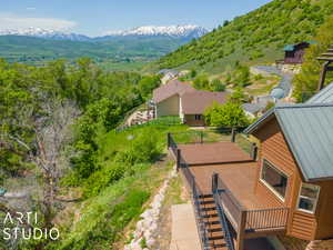 Drone / aerial view featuring a mountain view