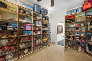 Storage room with ceiling fan