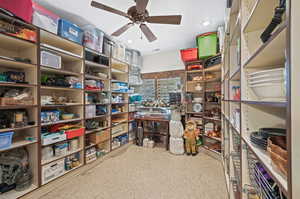 Storage area with ceiling fan