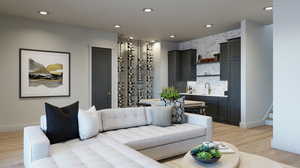 Living room with light wood-type flooring